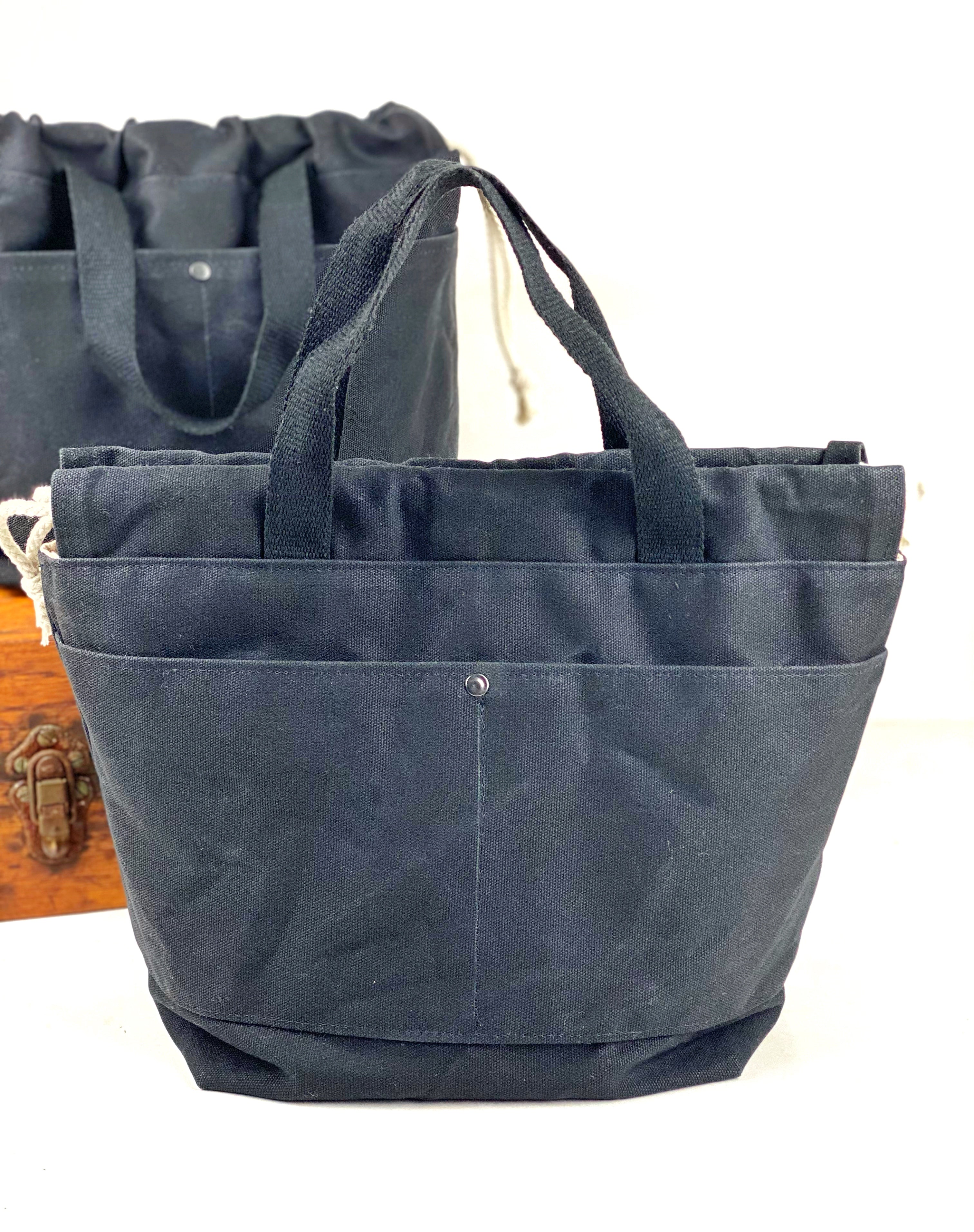 Solid Color Waxed Canvas Project Bag Knit or Crochet Drawstring Tote ...