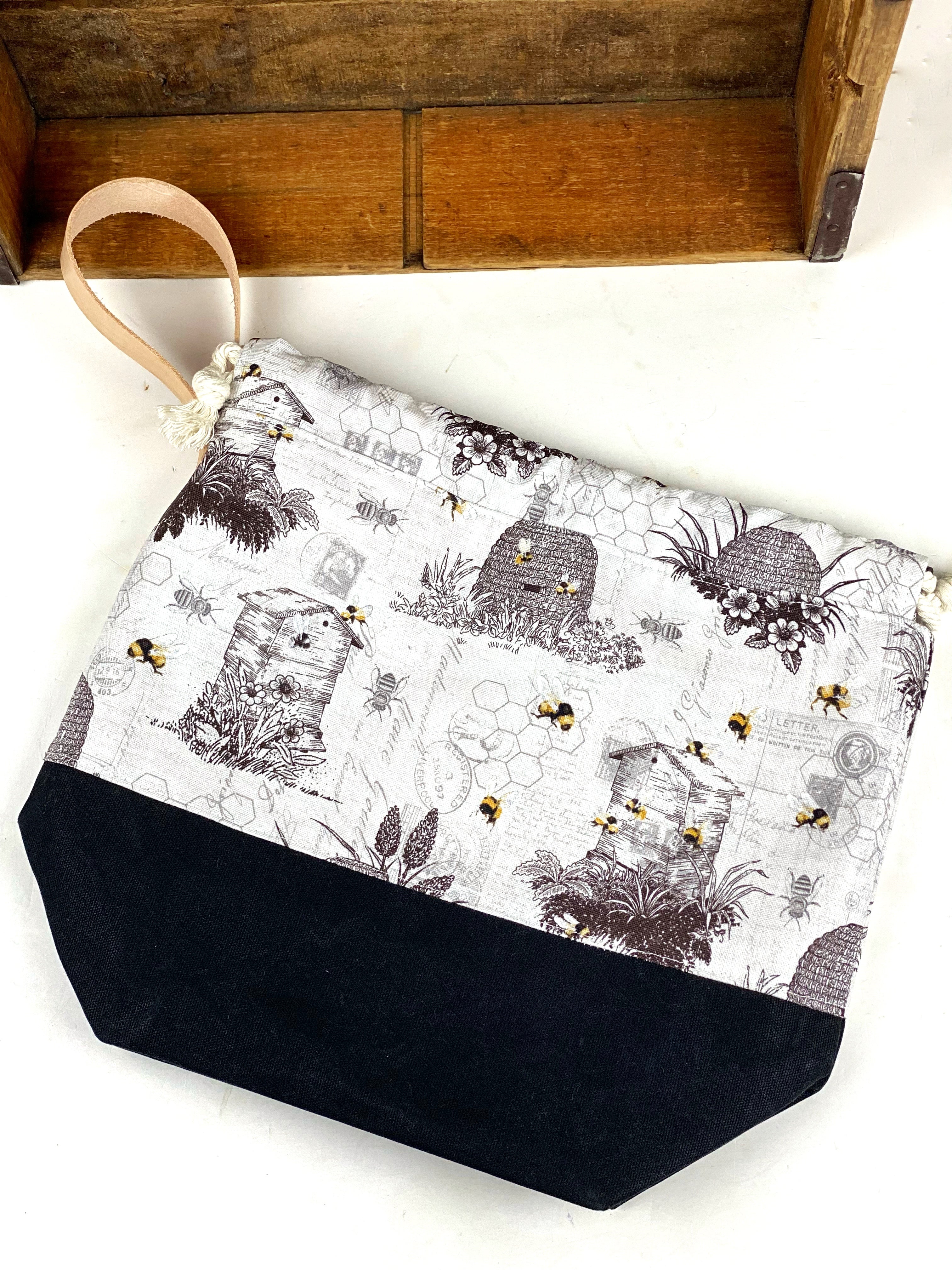 Honey Bee Project Bag, Beehive Canvas Project Bag, Project Bag for Knitters, Crochet Project Bag