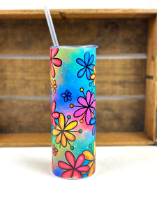 Art Pop Flowers 20 oz Stainless Steel Skinny Tumbler Sublimation Hot Cold Coffee Soda