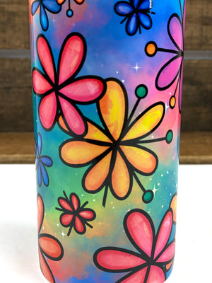 Art Pop Flowers 20 oz Stainless Steel Skinny Tumbler Sublimation Hot Cold Coffee Soda