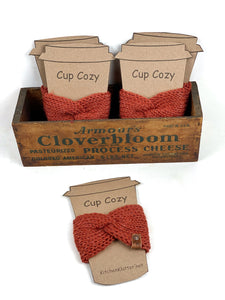 Coffee Cozy, Knit Coffee Cup Cozy, Reusable Coffee Sleeve, Amber Coffee Cup Cozy, Orange Knit Coffee Cozy