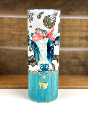 Barnyard Series Chicken, Cow, Sheep, Pig, Ostrich on Cow Print 20 oz Stainless Steel Skinny Tumbler Sublimation Hot Cold Coffee Soda