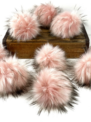 Pink Faux Fur Pom Poms "Ballerina" Handmade for Knit & Crochet Hats Beanies by Kitchen Klutter
