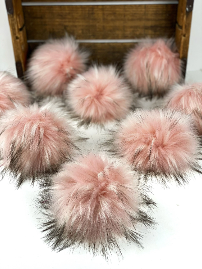 Pink Faux Fur Pom Poms "Ballerina" Handmade for Knit & Crochet Hats Beanies by Kitchen Klutter