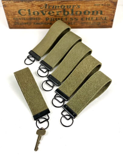 Vintage Military Olive Green Wristlet Key Fob Strap Keyring