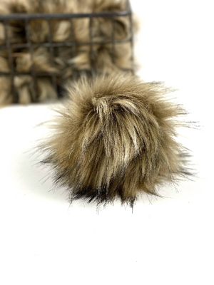 Faux Fur Pom Pom "Coyote" Realistic Faux Fur for Knit & Crochet Hats Handmade by Kitchen Klutter