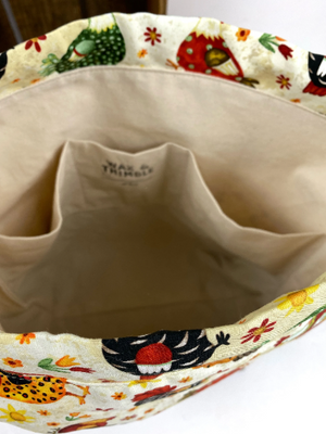 Spring Chickens Cotton Project Bag, Project Bag for Knitters, Waxed Canvas Bag, Crochet Bag, Whimsical Project Bag