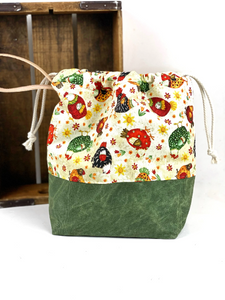 Spring Chickens Cotton Project Bag, Project Bag for Knitters, Waxed Canvas Bag, Crochet Bag, Whimsical Project Bag