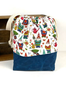 Garden Gnomes Canvas Project Bag, Project Bag for Knitters, Gnome Canvas Bag, Crochet Bag, Whimsical Project Bag