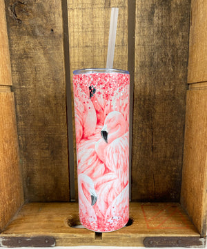 Flamingo and Glitter 20 oz Stainless Steel Skinny Tumbler Sublimation