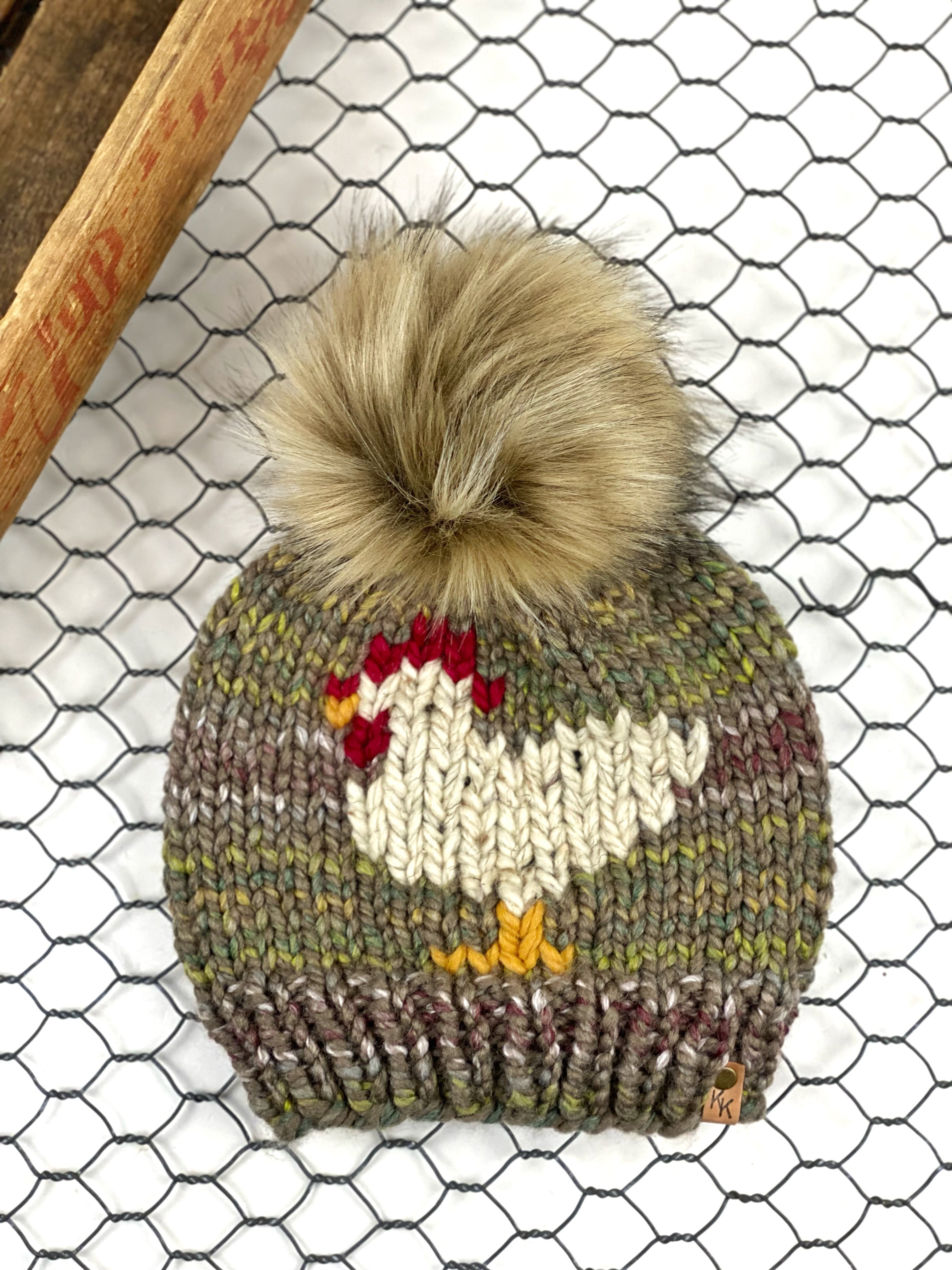 Knit Urban Camo Chicken Beanie Wool Blend Womens Adult Hat Faux Fur Pom Pom Hat