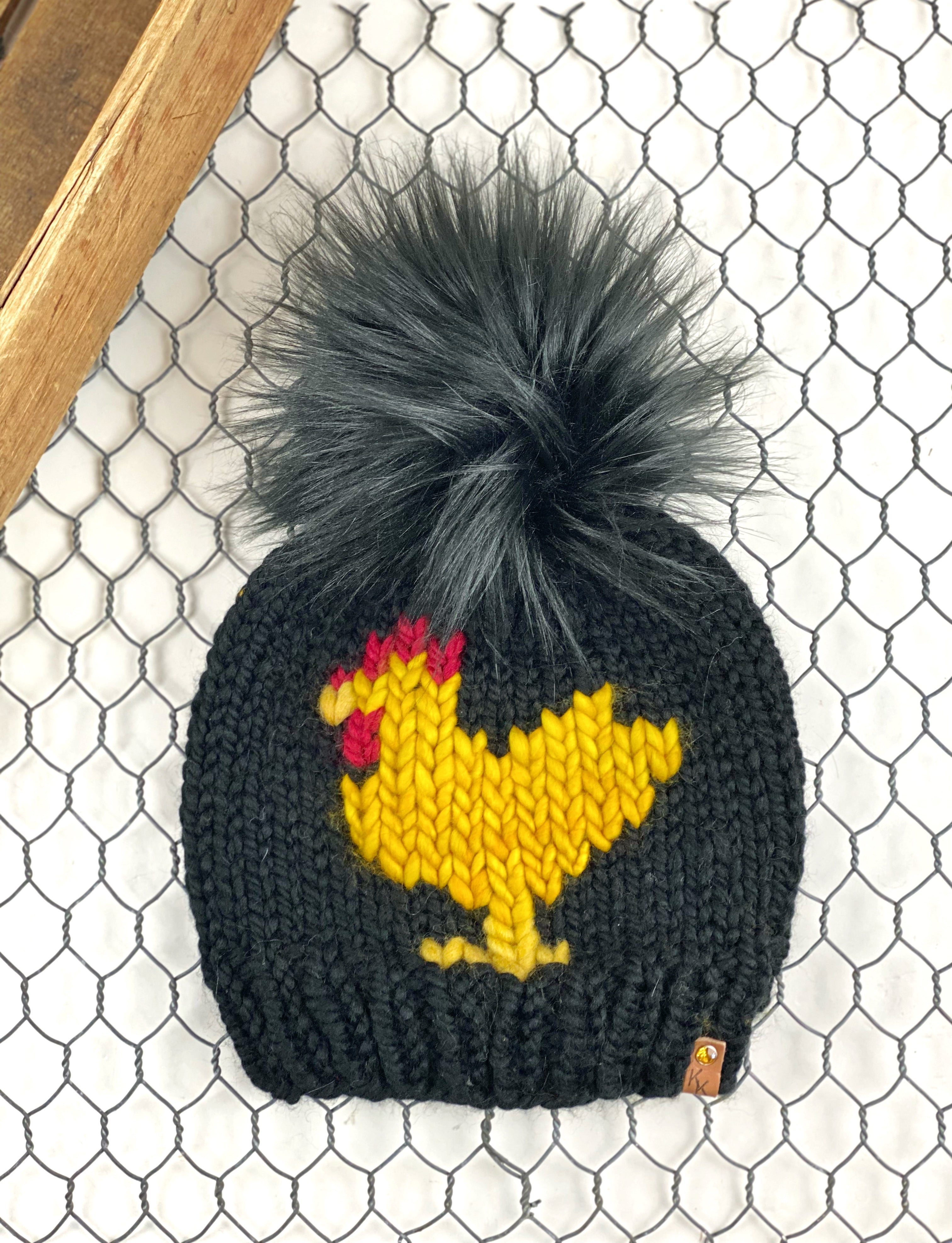 Rasta Chicken Beanie Wool Blend Womens Adult Hat Faux Fur Pom Pom Hat