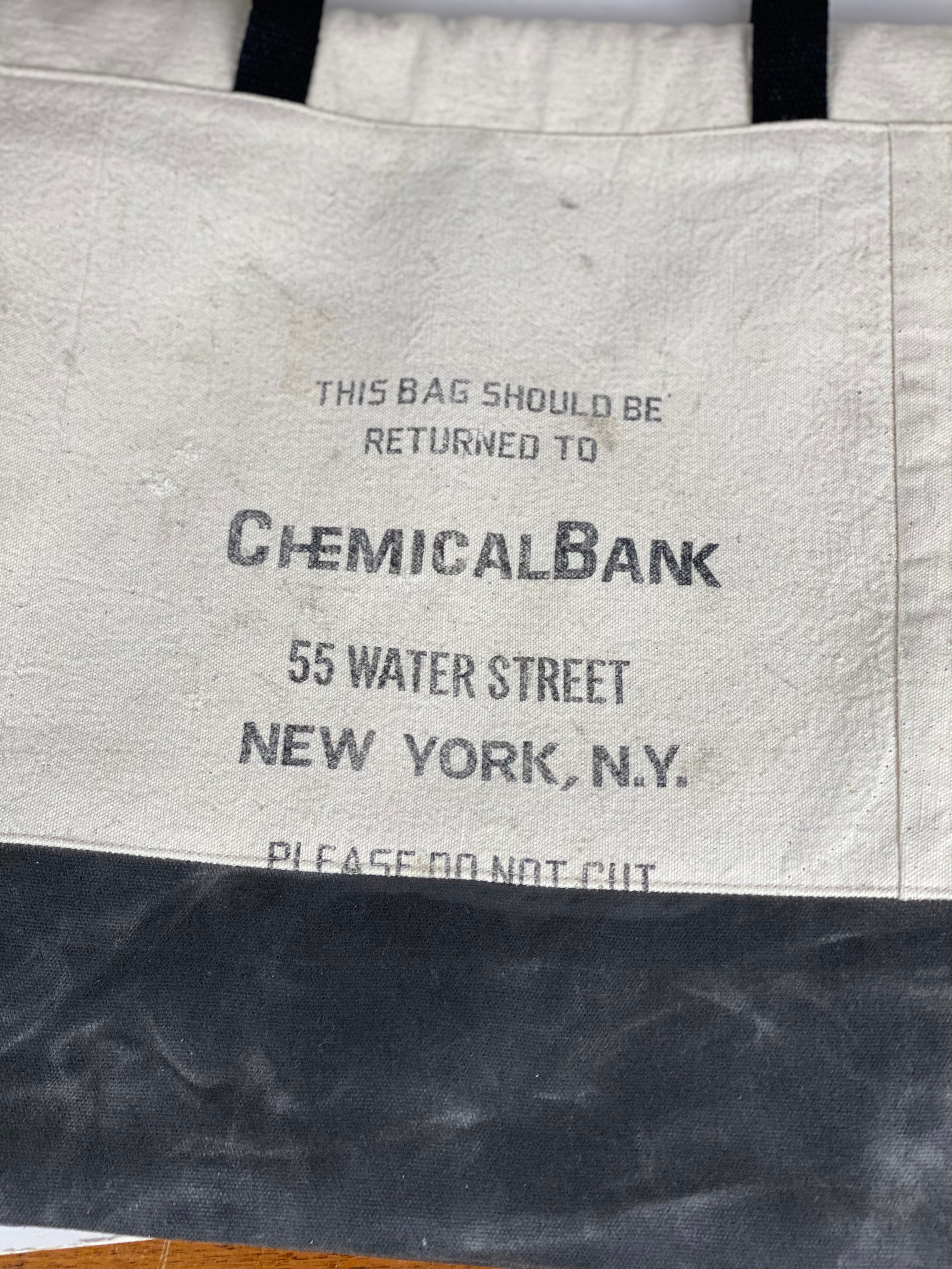 Vintage Chemical Bank New York NY US Mint Upcycled Money Bag Canvas Tote Project Beach Carryall