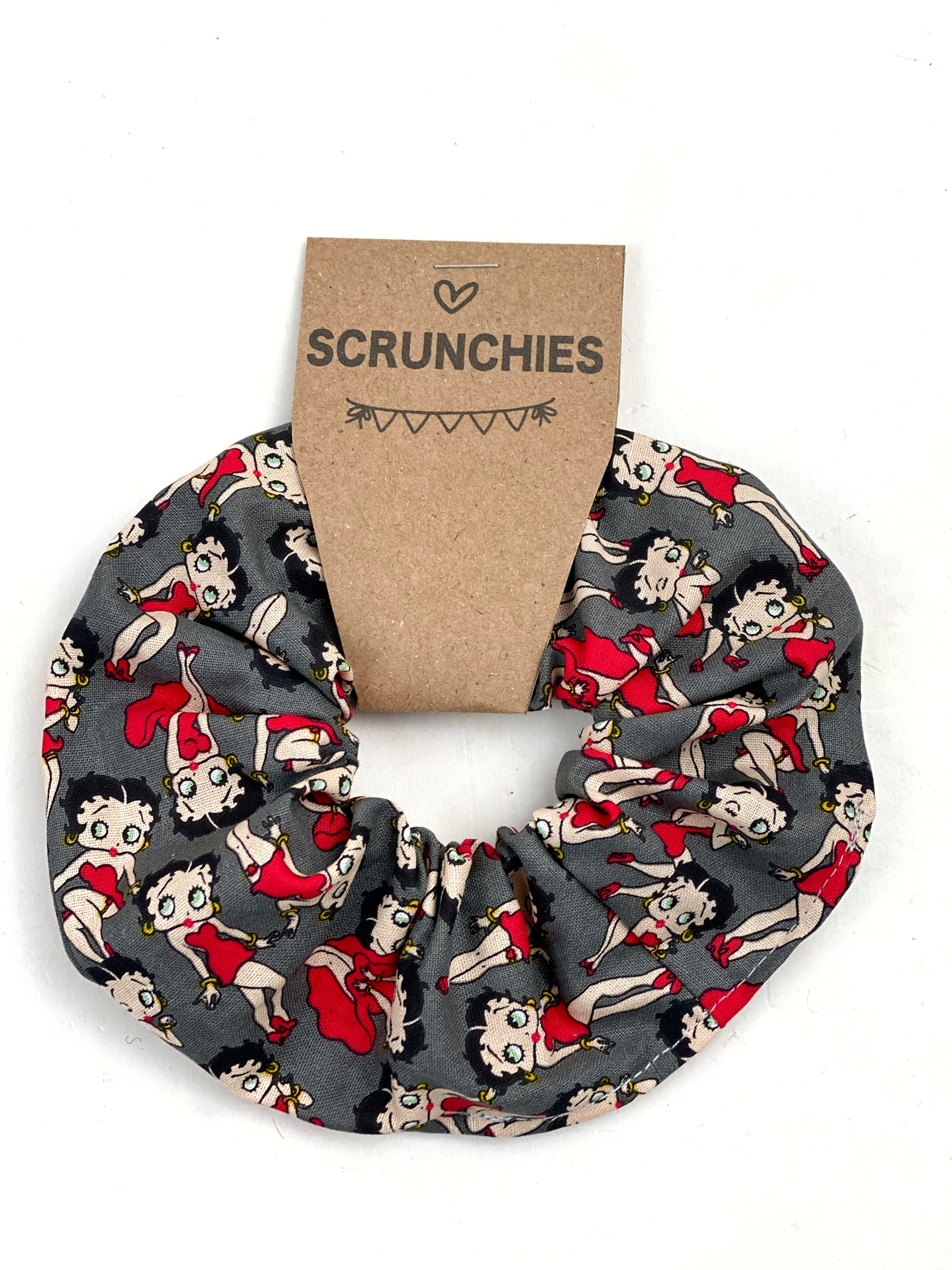 Betty Boop Fabric Hair Scrunchie 100% Cotton, Painted Barn Wood Fabric Scrunchies, Ponytail Holder, Handmade Scrunchie