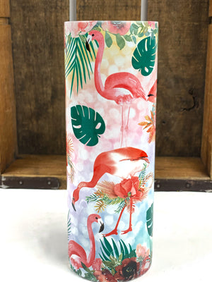 Flamingo and Palms 20 oz Stainless Steel Skinny Tumbler Sublimation
