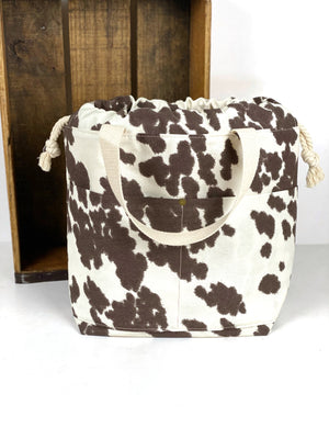 Cow Hide Canvas Project Bag,  Canvas Project Bag, Project Bag for Knitters, Crochet Project Bag,