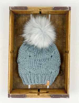 River Walk Beanie Hand Knit Wool Blend Faux Fur Pom Pom Hat - KitchenKlutter