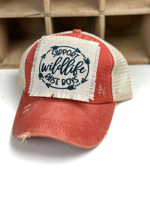 Support Wildlife Raise Boys Camo Mesh Trucker Hat, Camouflage Ponytail Baseball Cap, Hat Patch