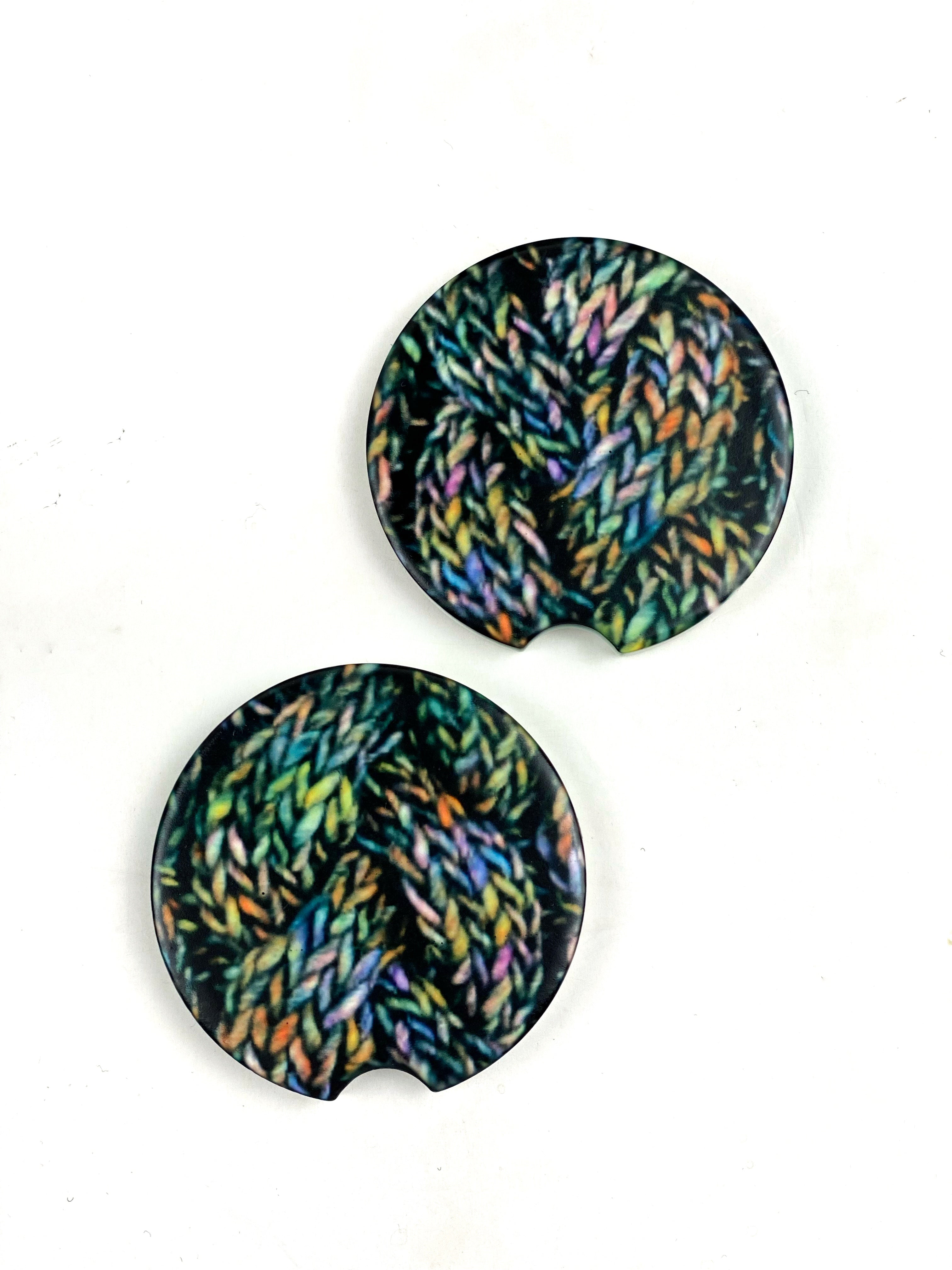 Knit Cables Car Coasters Ceramic Stone Sublimation Set of 2