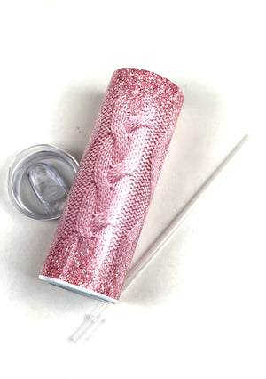 Knit Cables Pink Bling 20 oz Stainless Steel Skinny Tumbler Sublimation