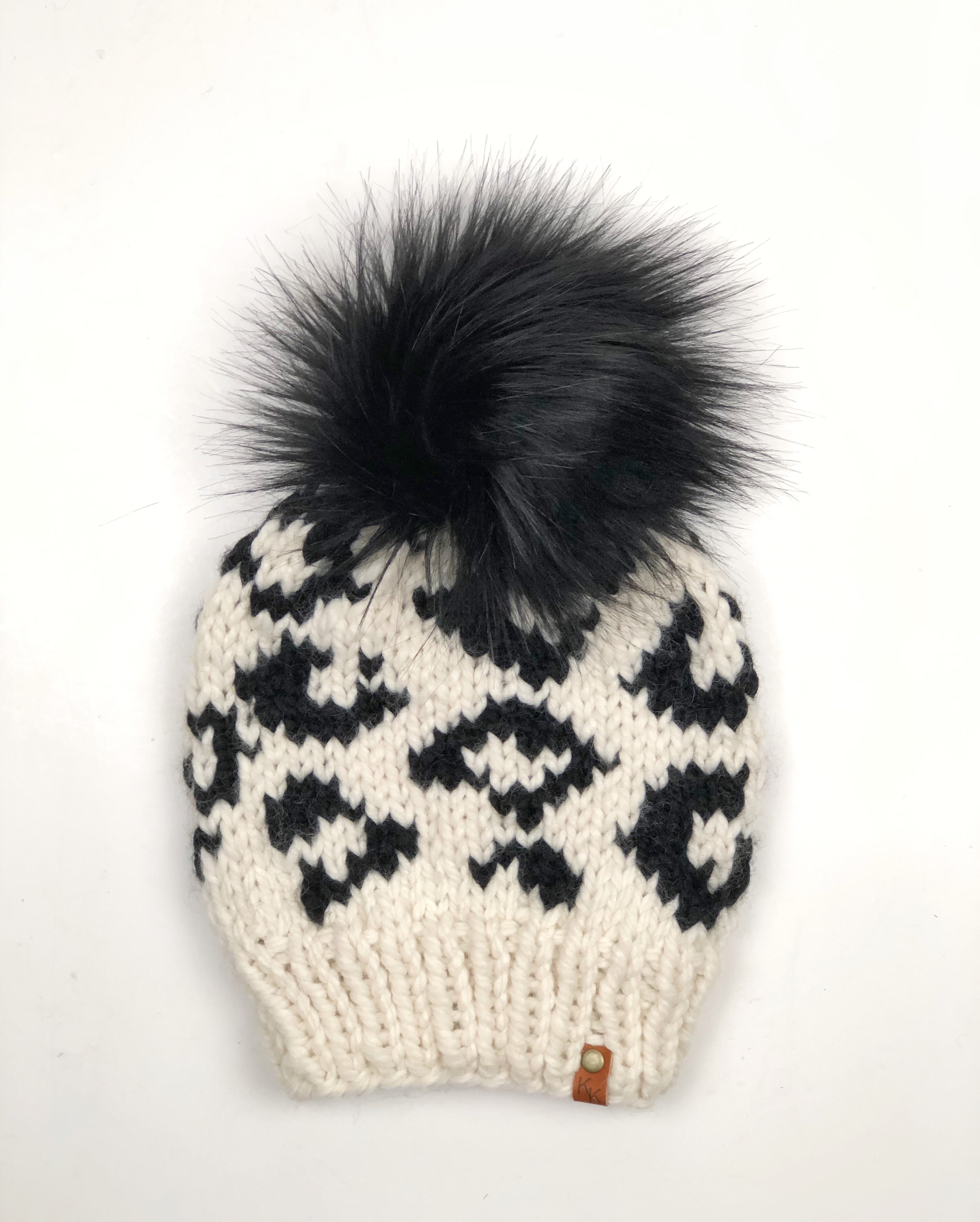 Leopard Print Hand Knit Beanie Faux Fur Pom - KitchenKlutter