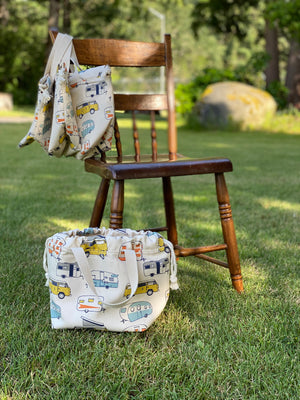 Vanagon Vintage Camper Trailer Canvas Project Bag, Duck Canvas Bag, Knit & Crochet Drawstring Knitting Crocheting WIP