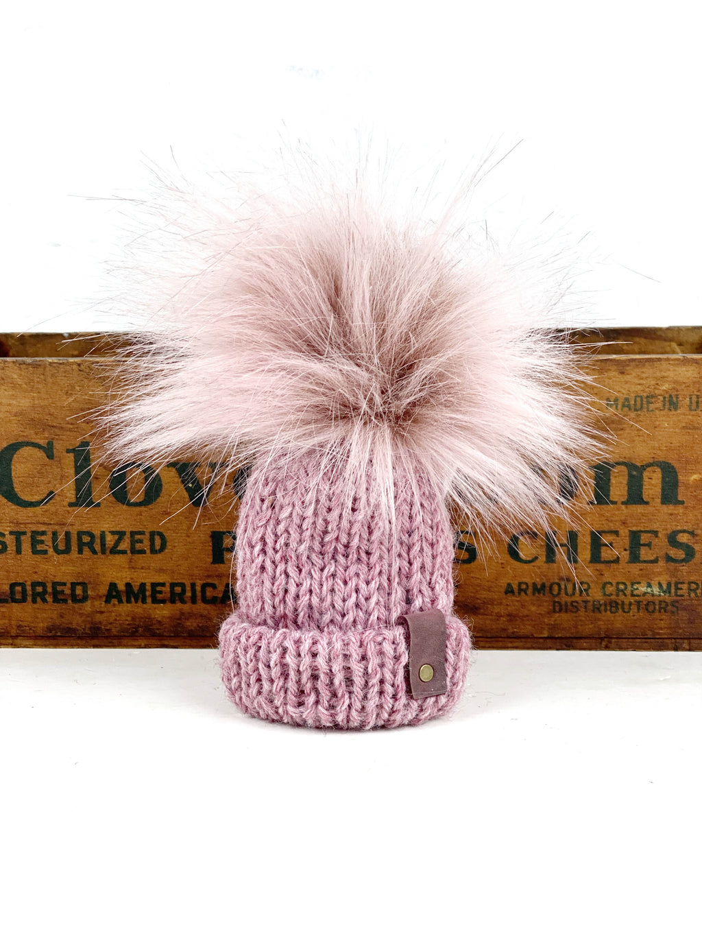 Rose Heather Mini Knit Hat Ornament, Folded Brim Tiny Hat Ornament, Tiny Hat Car Purse Charm