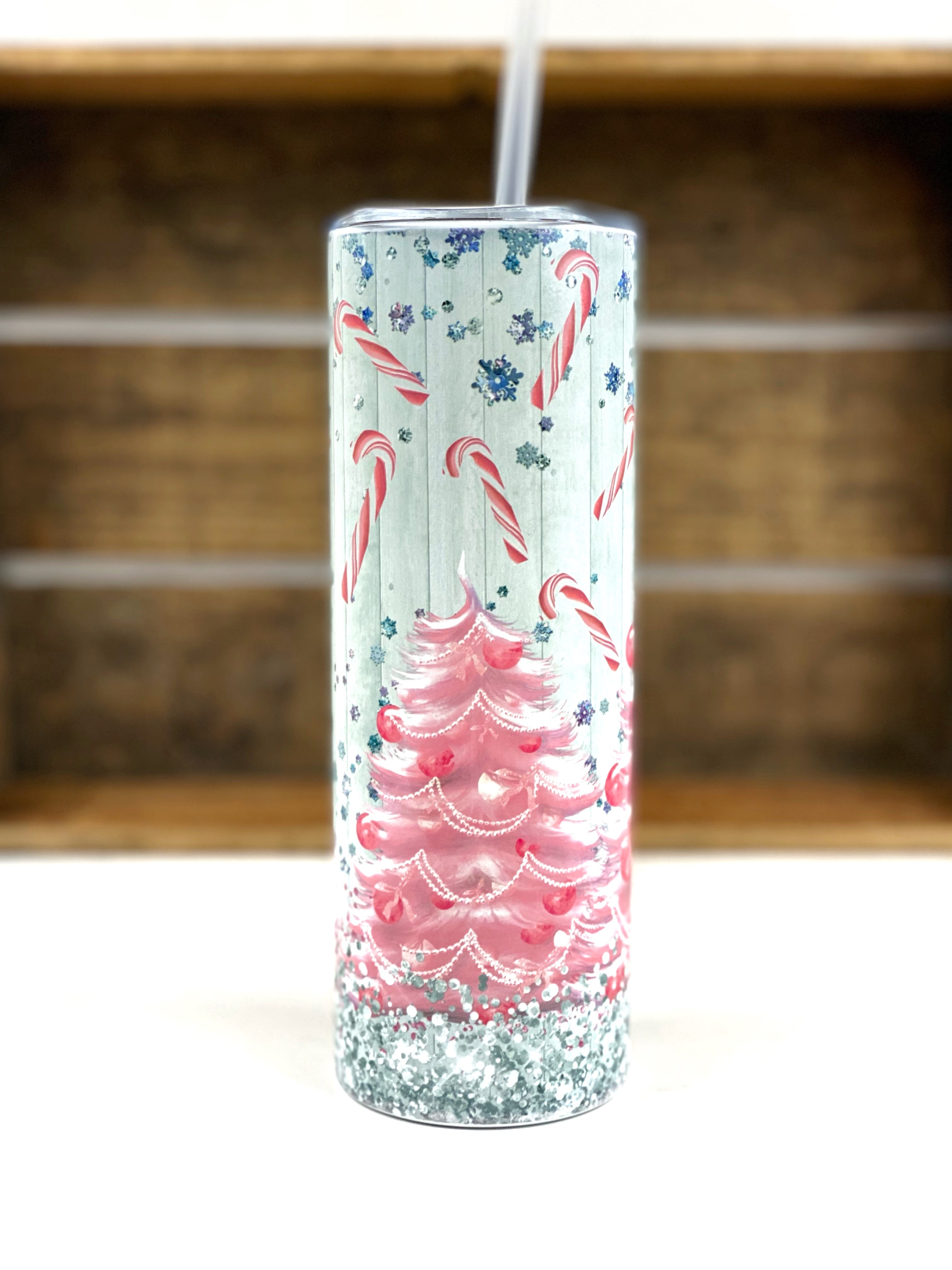 Pink Christmas Tree Full Wrap 20 oz Stainless Steel Skinny Tumbler Sublimation
