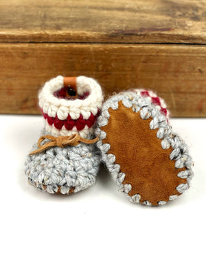 Sock Monkey Padraig Crocheted Suede Sole Baby Booties Handmade