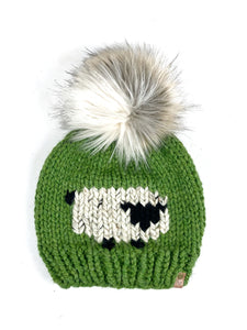 Knit Sheep Beanie Wool Blend Womens Adult Hat Faux Fur Pom Pom Hat
