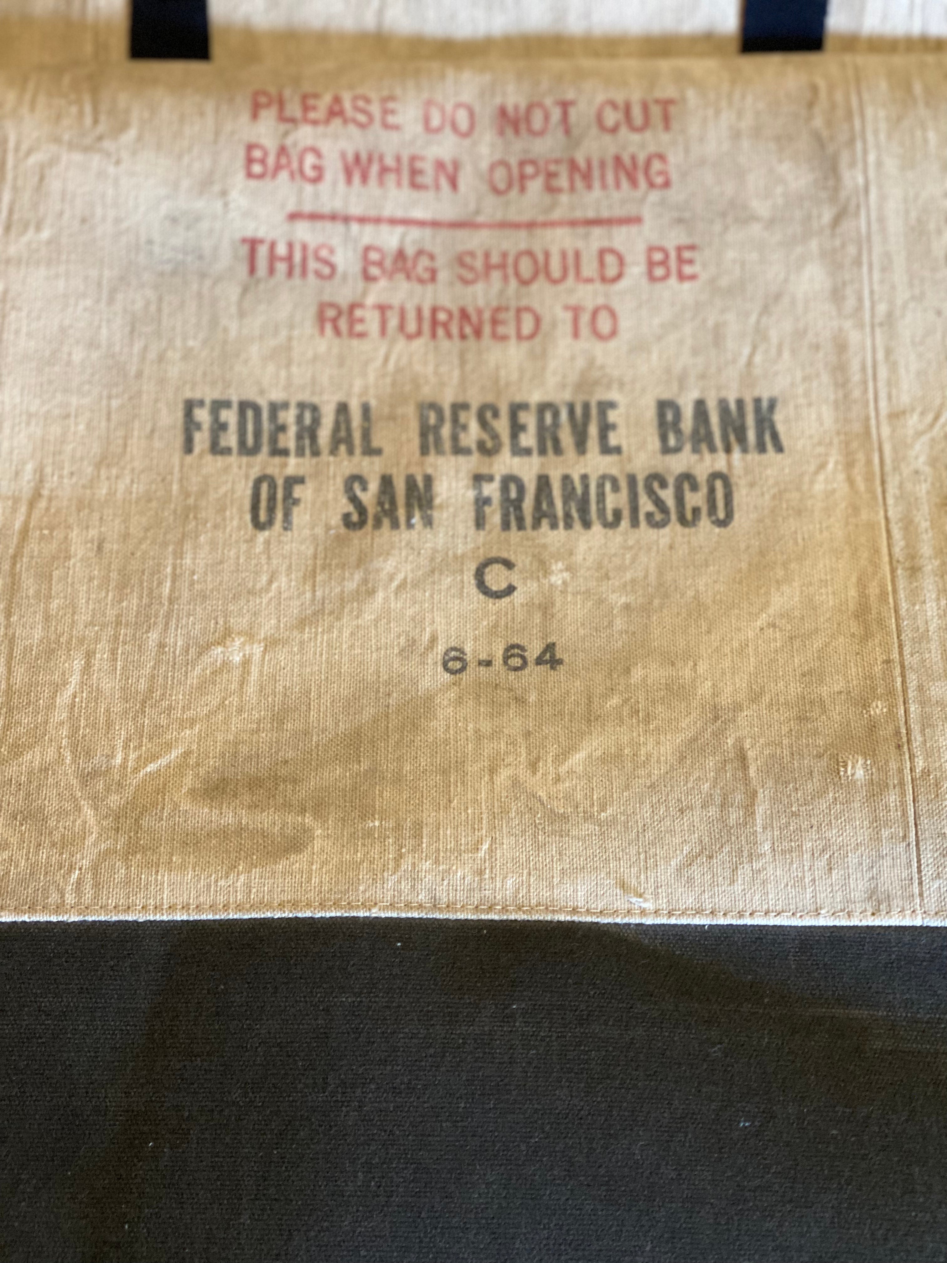 Vintage San Francisco Federal Reserve Bank US Mint Upcycled Money Bag Canvas Tote Project Beach Carryall