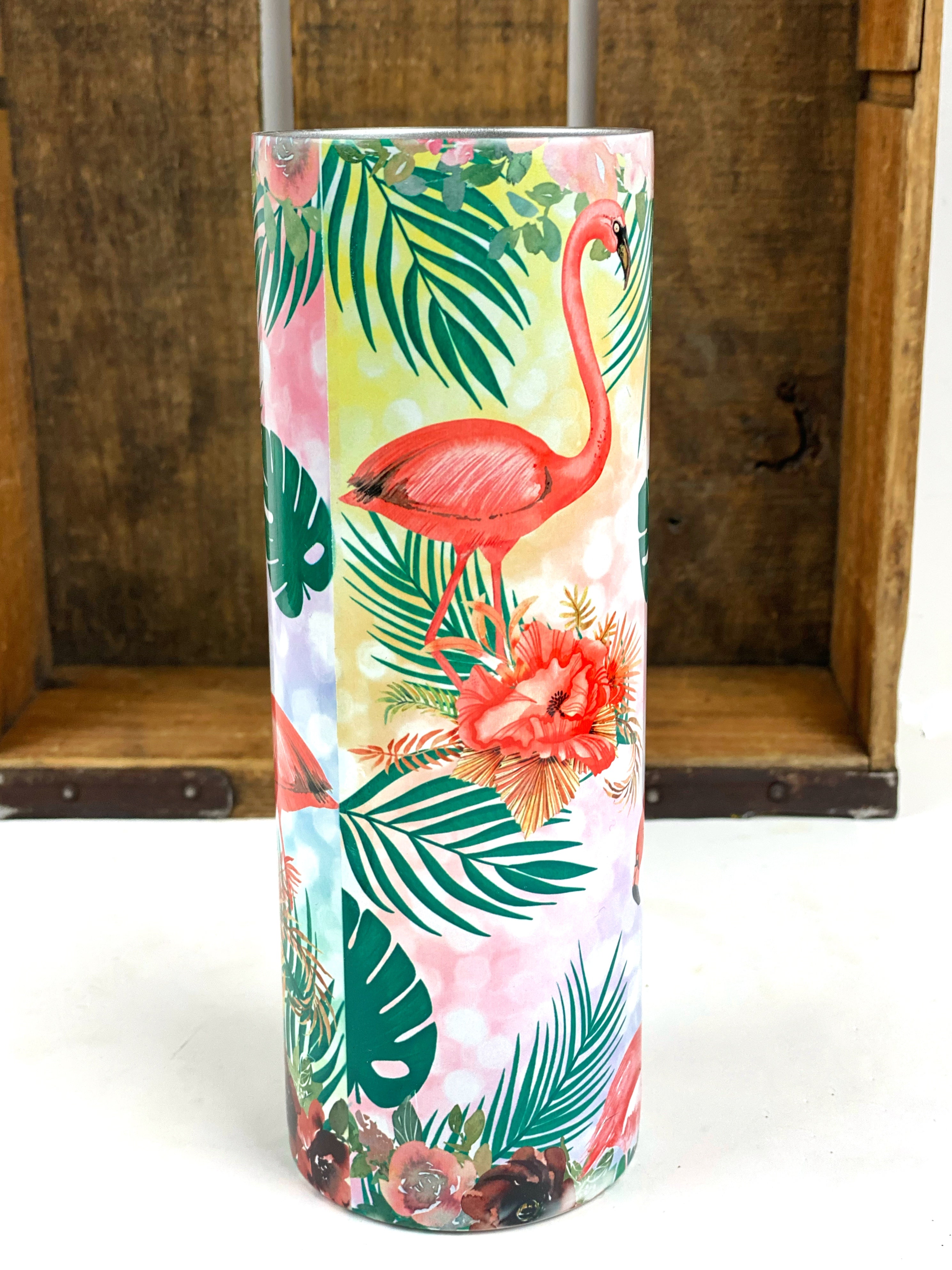 Flamingo and Palms 20 oz Stainless Steel Skinny Tumbler Sublimation