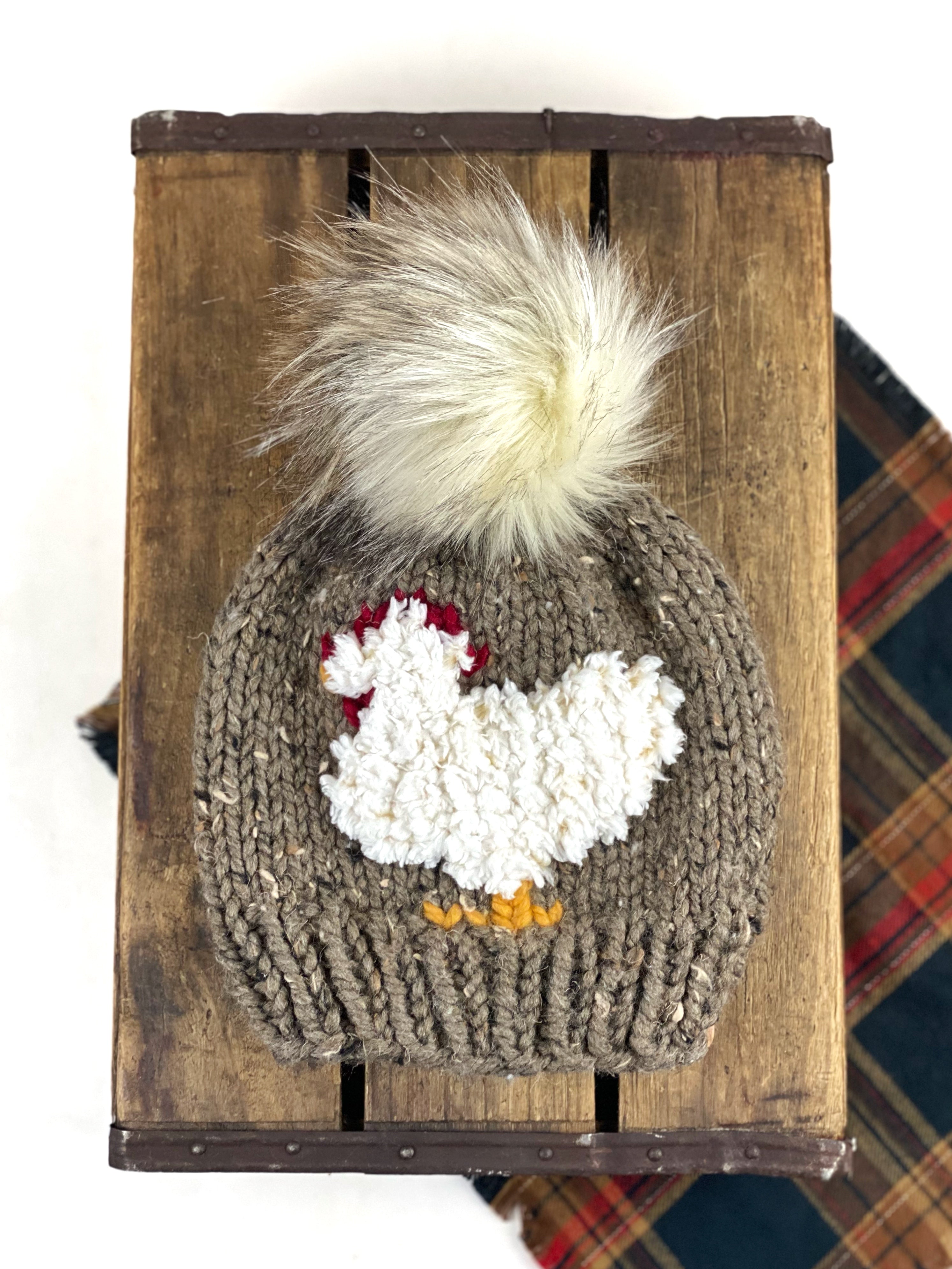 Fluffy Sherpa Chicken Beanie Barley Wool Blend Womens Adult Hat Faux Fur Pom Pom Hat