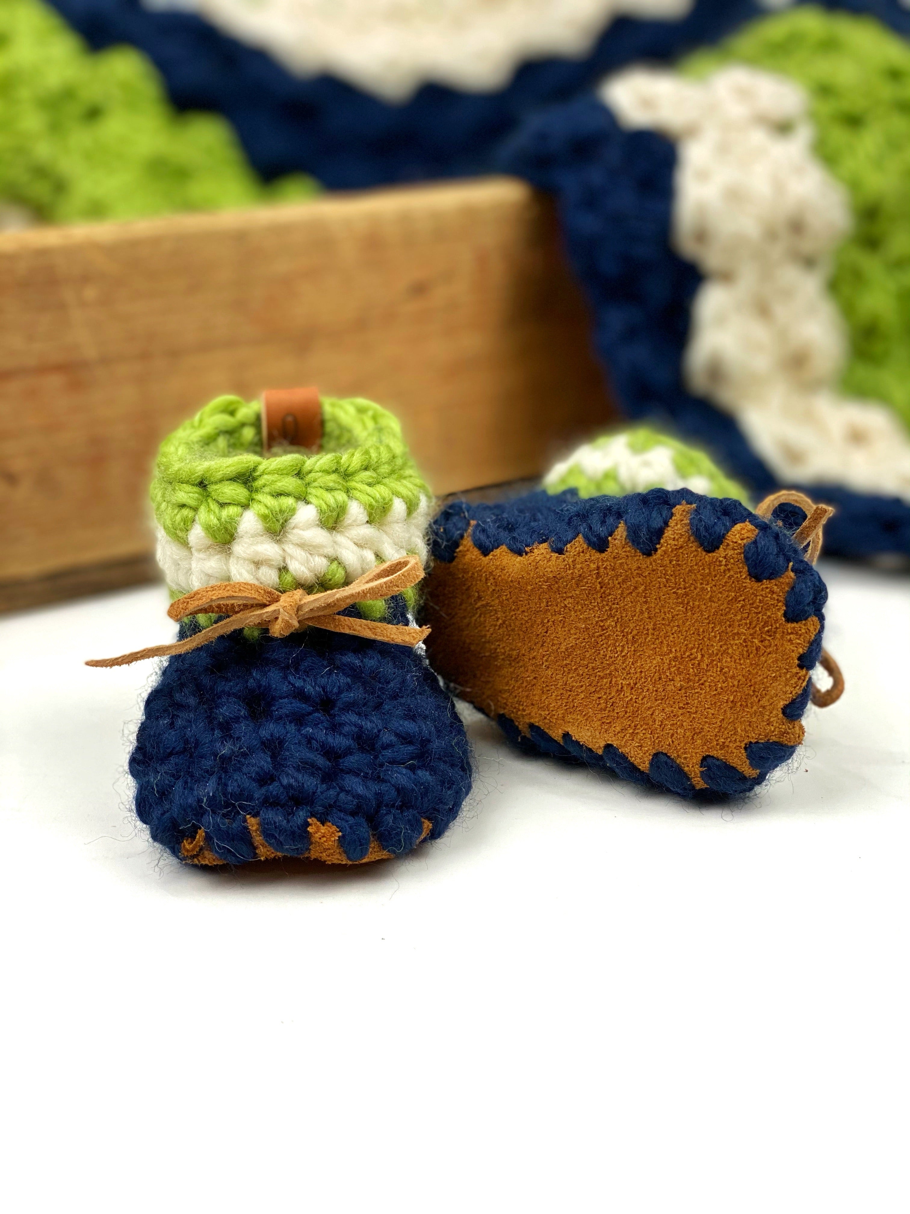 Seattle Seahawks Inspired Padraig Crocheted Suede Sole Baby Booties Handmade