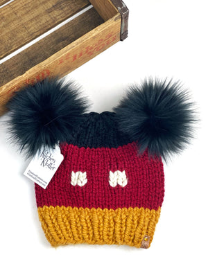 Mouse Ear Double Pom Knit Hat Beanie