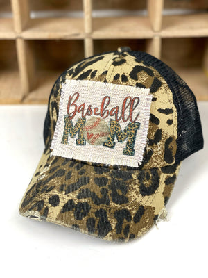 Baseball Mom Ponytail Trucker Hat, Mesh Baseball Cap, Distressed Frayed Baseball Mom Mesh Trucker Hat Cap