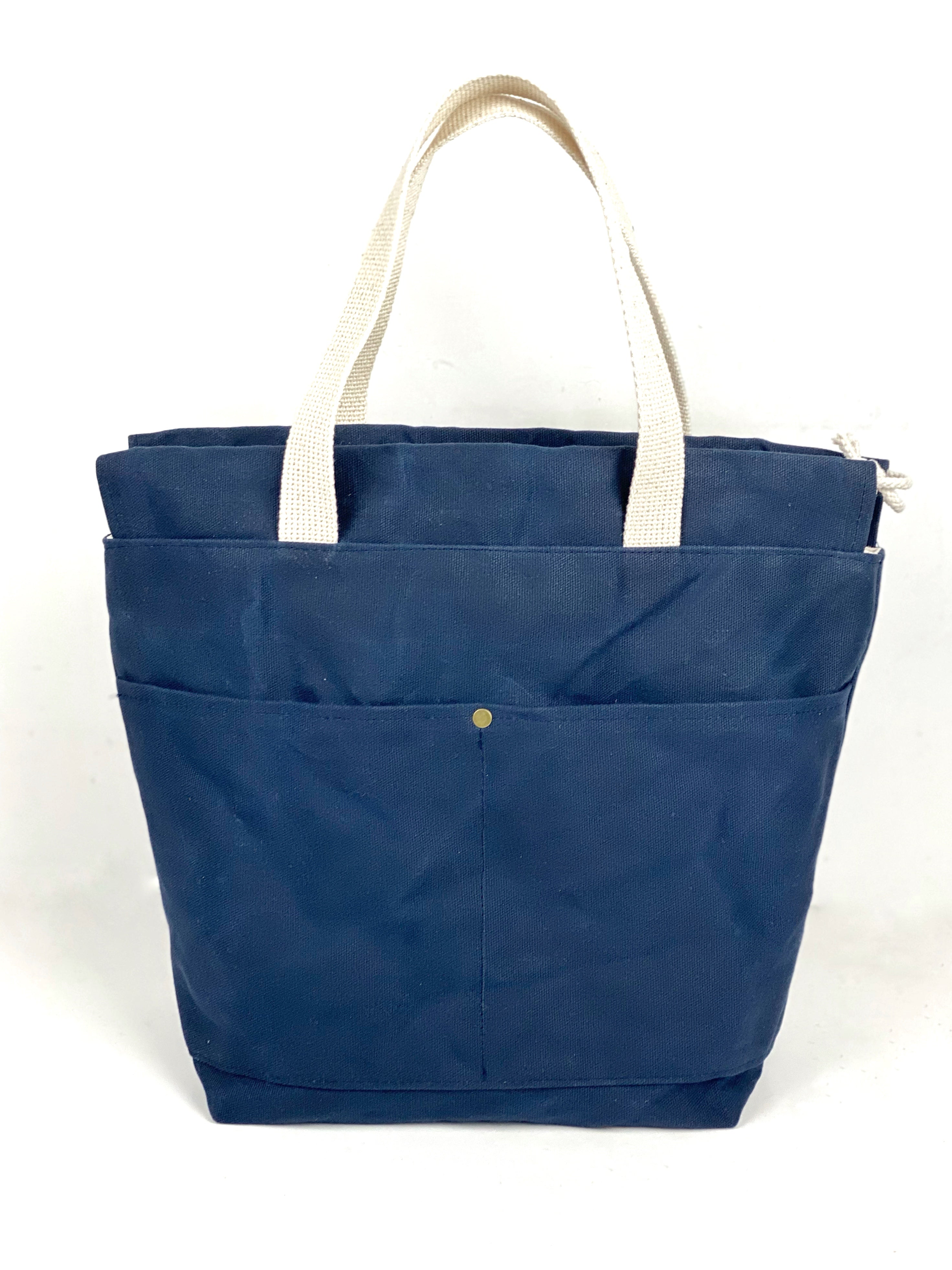 Solid Color Waxed Canvas Project Bag Knit or Crochet Drawstring Tote Strap Flat Bottom