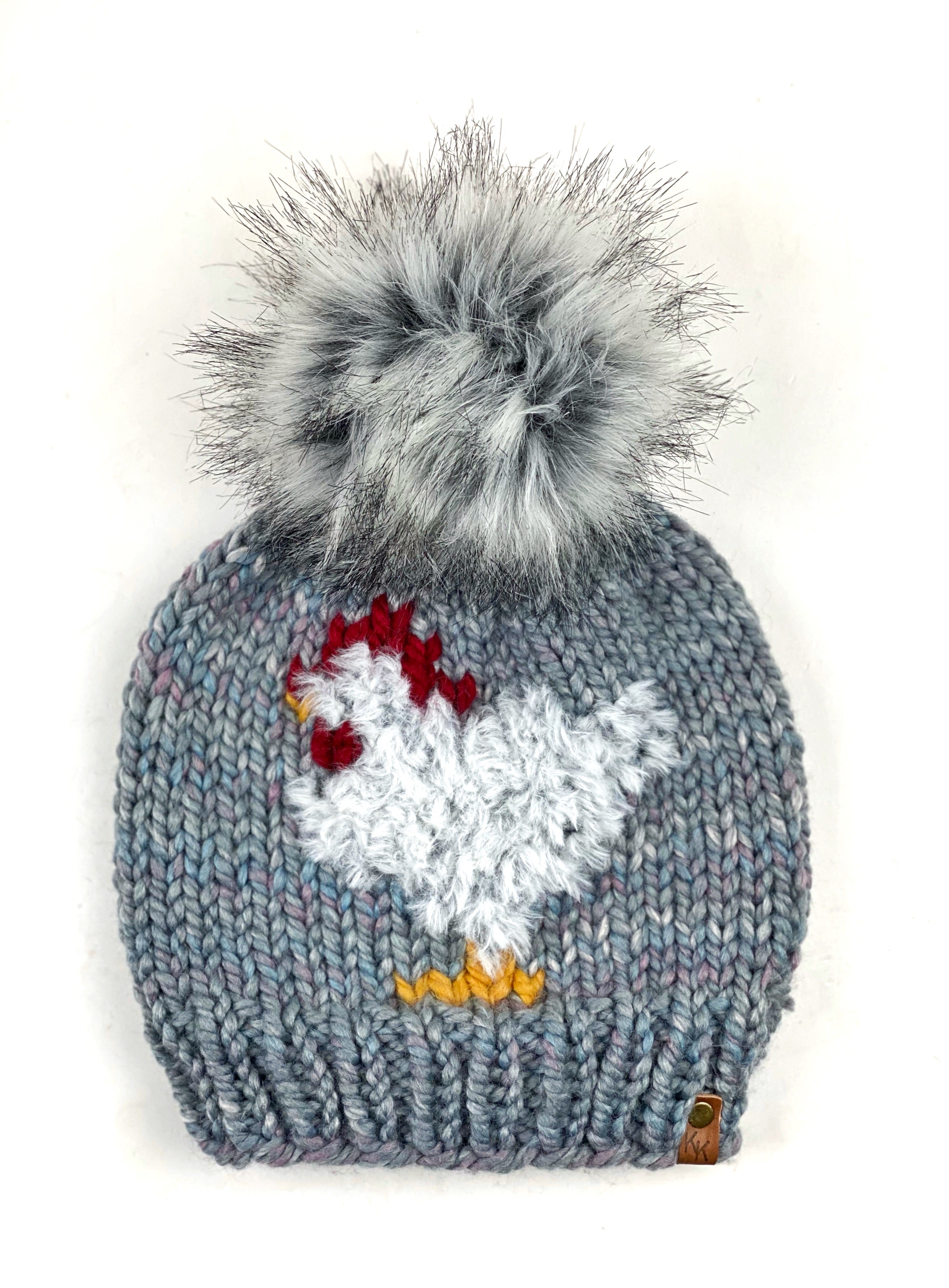 Knit Furry Chicken Beanie Storm Front Wool Blend Womens Adult Hat Faux Fur Pom Pom Hat
