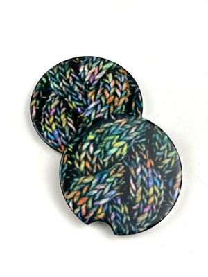 Knit Cables Car Coasters Ceramic Stone Sublimation Set of 2