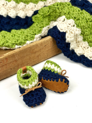 Seattle Seahawks Inspired Padraig Crocheted Suede Sole Baby Booties Handmade