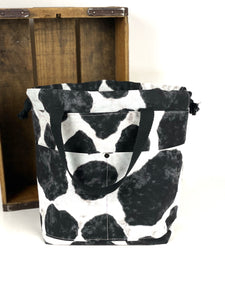 Cow Hide Canvas Project Bag,  Canvas Project Bag, Project Bag for Knitters, Crochet Project Bag,