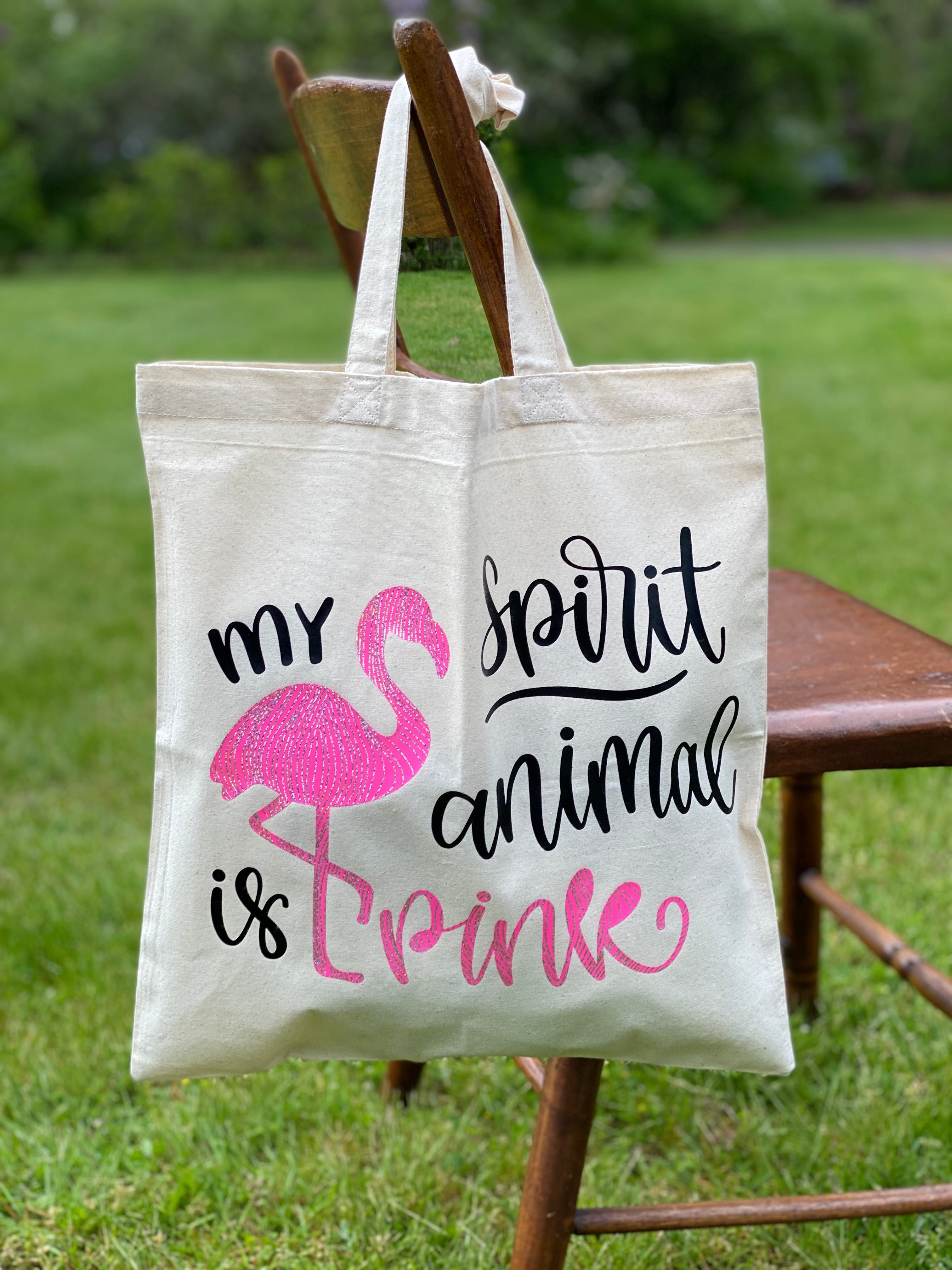 Flamingo Spirit Animal Cotton Tote Bag, Lightweight Thin Natural Cotton Tote Bag, Reusable Tote Bag, Vinyl Butterfly Tote, Farmers Market Bag