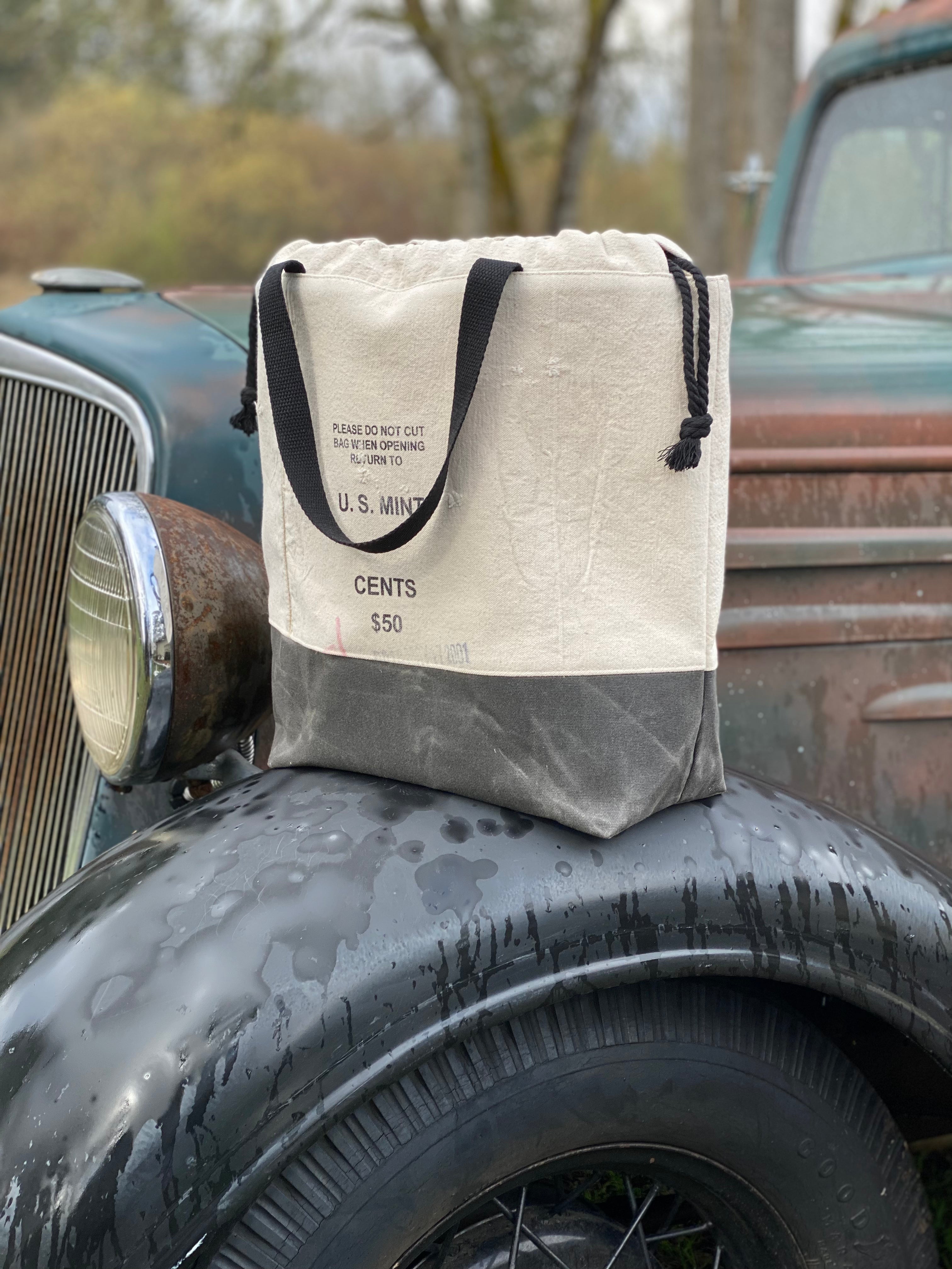 Vintage Chemical Bank New York NY US Mint Upcycled Money Bag Canvas Tote Project Beach Carryall