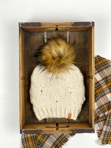 River Walk Beanie Hand Knit Wool Blend Faux Fur Pom Pom Hat - KitchenKlutter