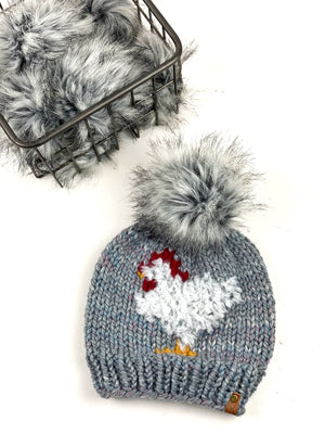 Knit Furry Chicken Beanie Storm Front Wool Blend Womens Adult Hat Faux Fur Pom Pom Hat