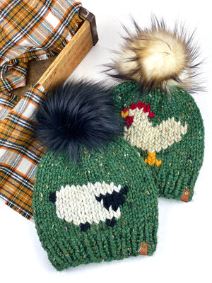 Knit Sheep Beanie Wool Blend Womens Adult Hat Faux Fur Pom Pom Hat