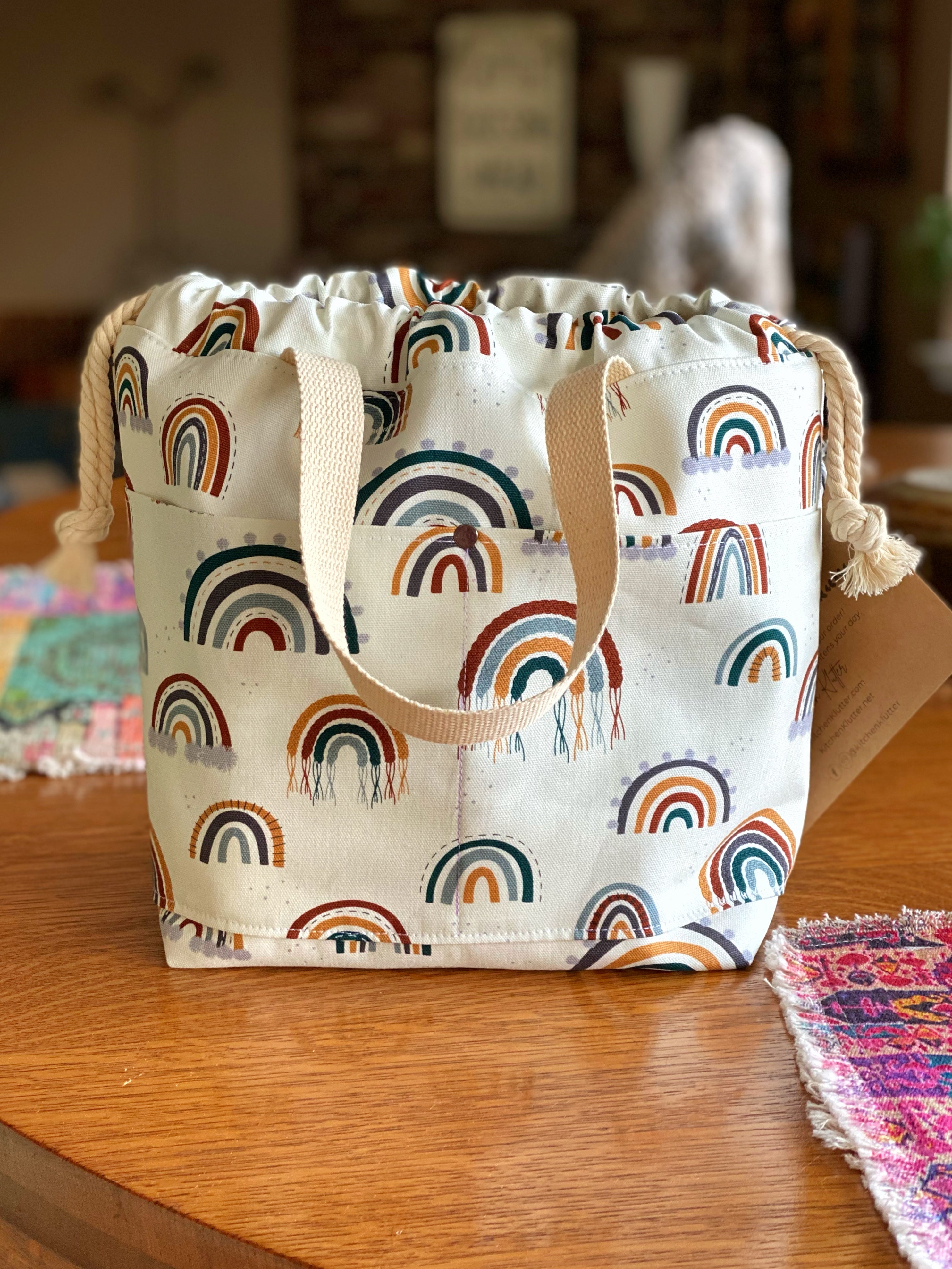 Rainbow Macrame Canvas Project Bag