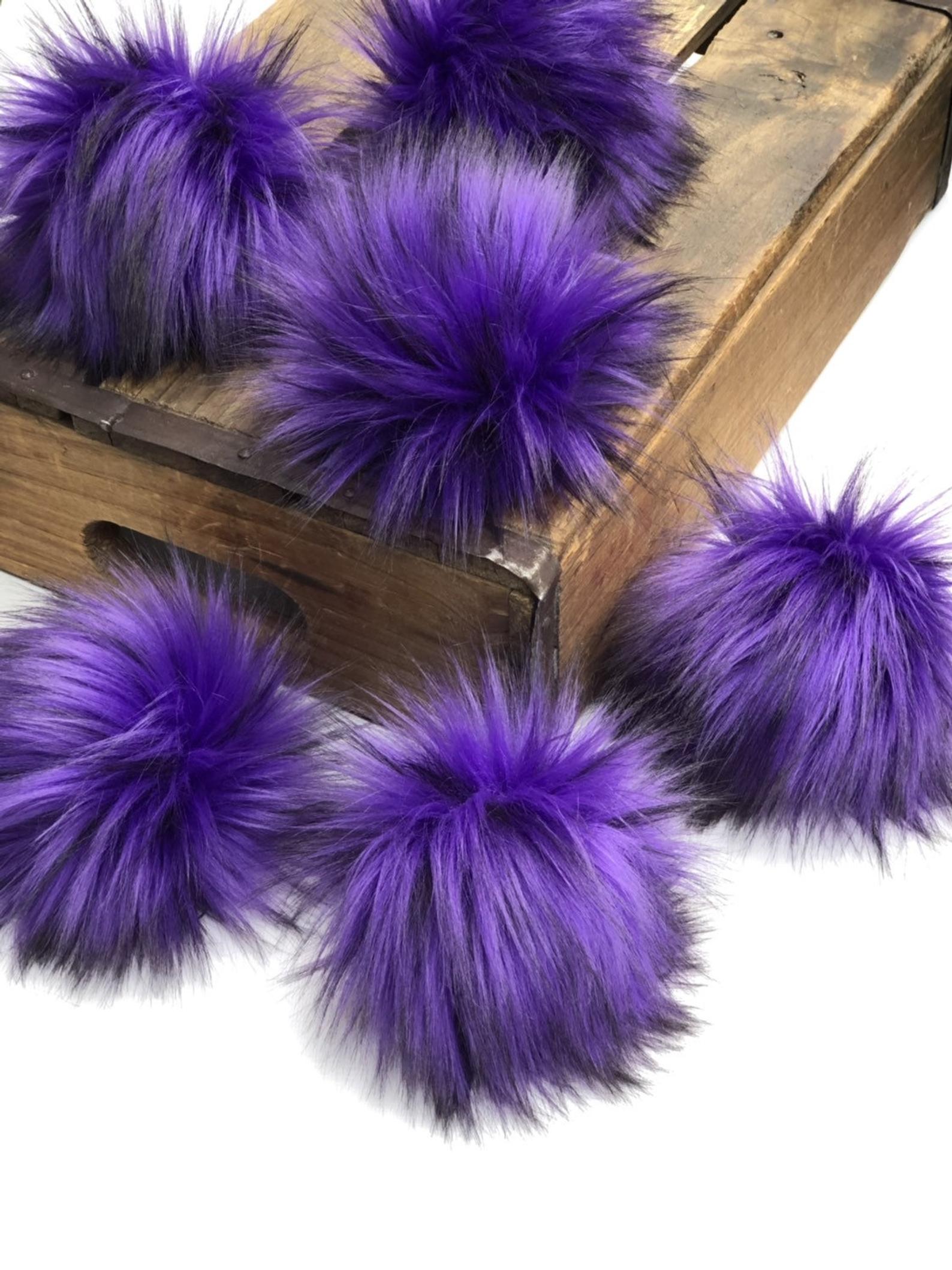 Faux Fur Brown/purple Pom Poms, Single, Bulk Order 5 or 10 Poms